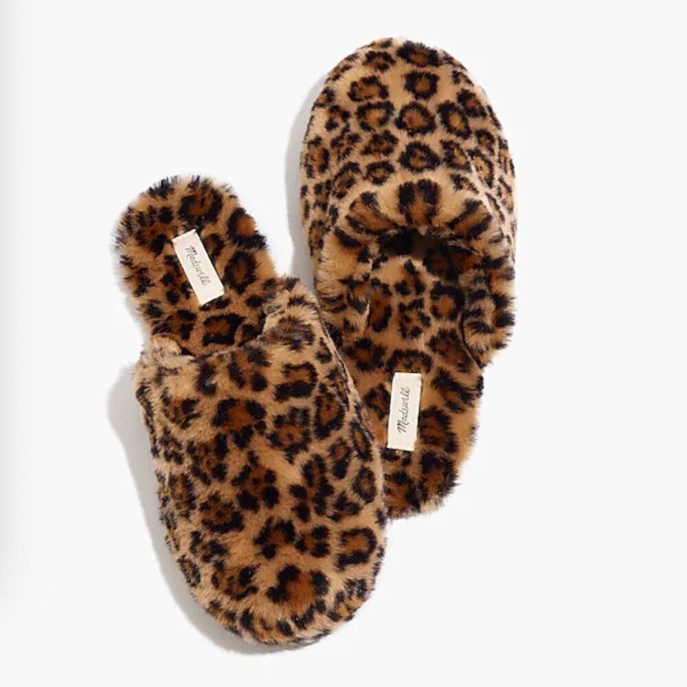 NWT Madewell The Scuff Slipper in Leopard Faux Fur Size 7